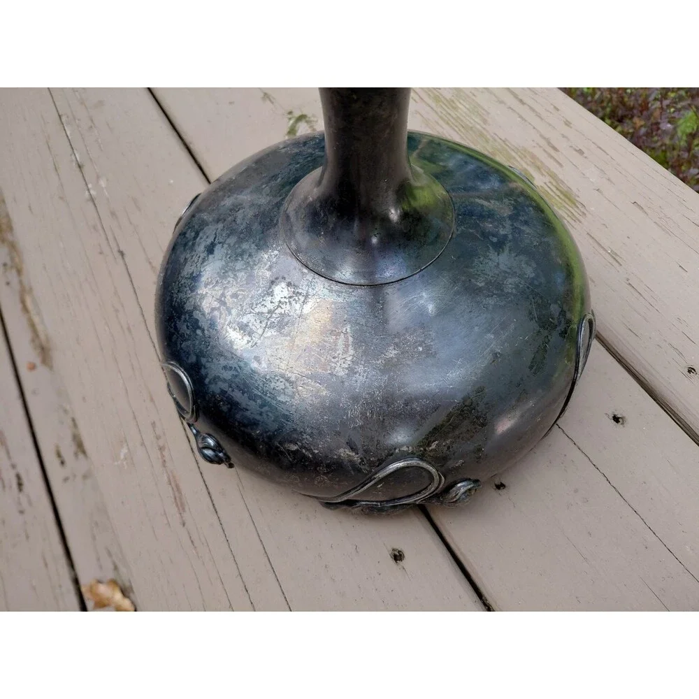 Antique Art Deco Large Compote Bowl Eyecatching Tarnished Silverplate